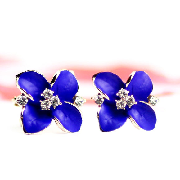 E1194 Gold Blue Flower Rhinestone Stud Earrings - Iris Fashion Jewelry