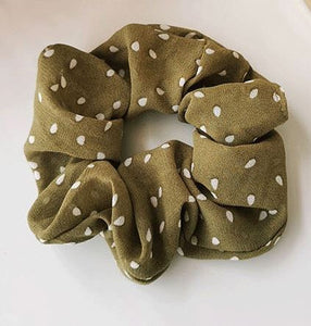 H152 Green White Polka Dot Hair Scrunchie - Iris Fashion Jewelry