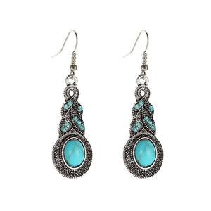 E818 Silver Vintage Turquoise Stone Earrings - Iris Fashion Jewelry