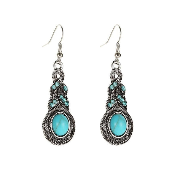 E818 Silver Vintage Turquoise Stone Earrings - Iris Fashion Jewelry