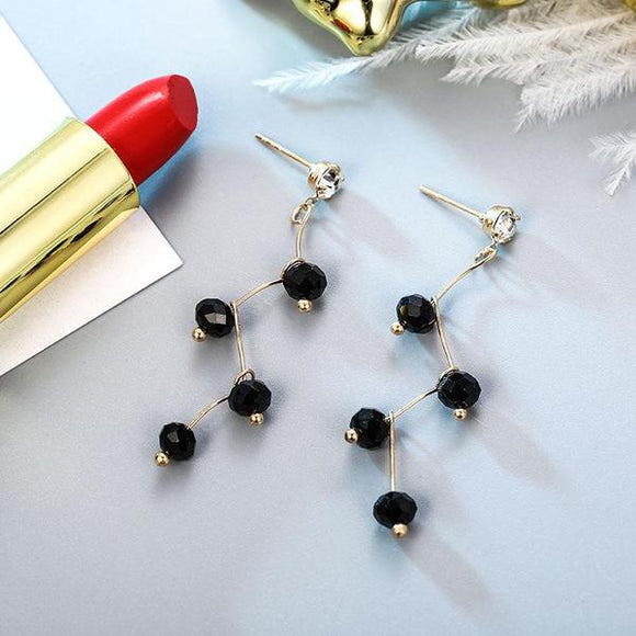 E238 Gold with Black Pearls Dangle Earrings - Iris Fashion Jewelry