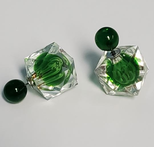 *E1292 Green Diamond Cut Double Ball Earrings - Iris Fashion Jewelry