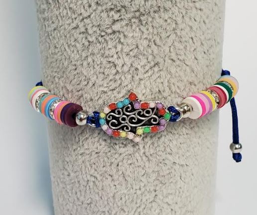 B476 Multi Color Bead Buddhist Hand Blue Cord Bracelet - Iris Fashion Jewelry