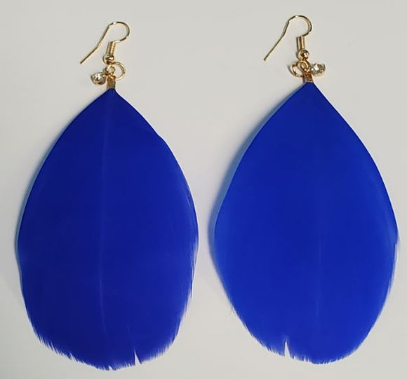 *E810 Large Royal Blue Feather with Rhinestone Earrings - Iris Fashion Jewelry