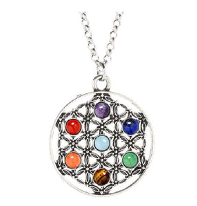 N439 Silver Flower of Life Long Chain Necklace with FREE Earrings - Iris Fashion Jewelry