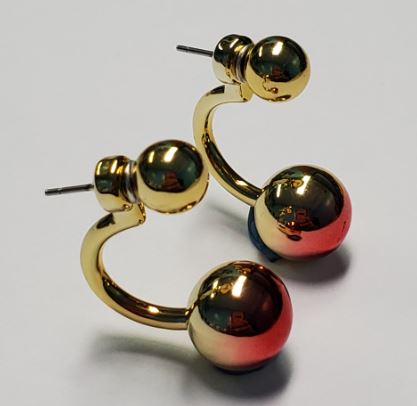 *E1276 Two Tone Gold & Red Peek a Boo Earrings - Iris Fashion Jewelry