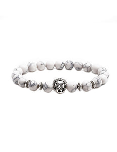 B342 White Crackle Stone Lion Bracelet - Iris Fashion Jewelry