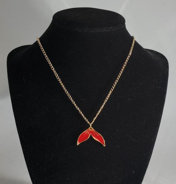 N12 Gold Red Baked Enamel Mermaid Tail Necklace with FREE Earrings - Iris Fashion Jewelry