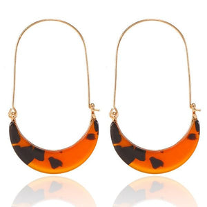 E743 Gold Oval Hoop Brown Acrylic Design Earrings - Iris Fashion Jewelry