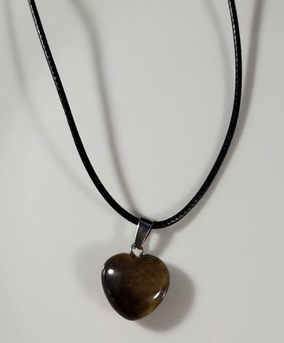 N1286 Brown Heart Natural Quartz Stone on Leather Cord Necklace with FREE Earrings - Iris Fashion Jewelry
