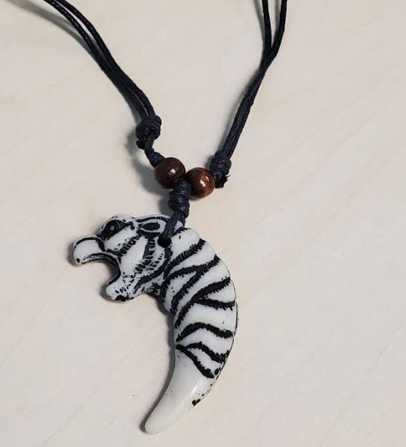 N436 Beast Tooth on Leather Cord Necklace - Iris Fashion Jewelry