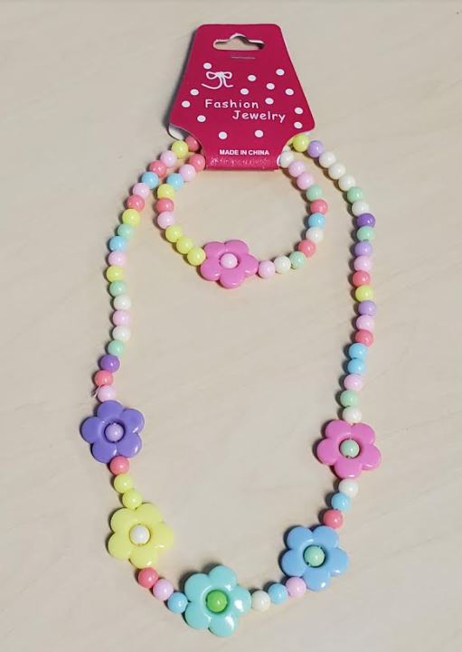 L117 Colorful Flowers Necklace & Bracelet Set - Iris Fashion Jewelry