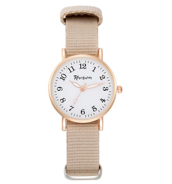 W526 Beige Fabric Band Quartz Watch - Iris Fashion Jewelry