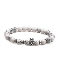 B77 White Crackle Stone Lion King of the Jungle Bracelet - Iris Fashion Jewelry