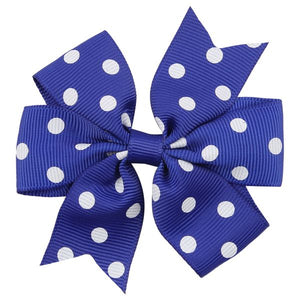 H541 Small Royal Blue White Polka Dot Bow Hair Clip - Iris Fashion Jewelry