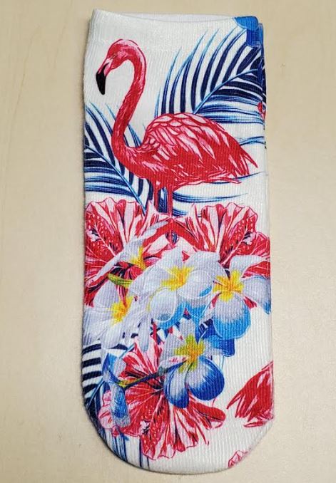 SF1011 White Blue Ferns Flamingo Socks - Iris Fashion Jewelry