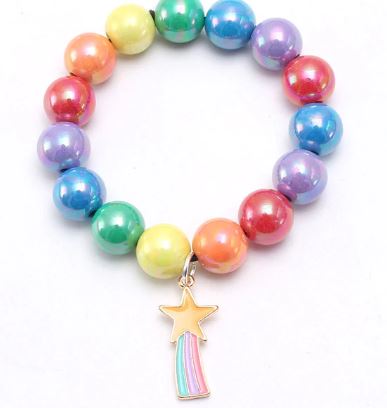 L265 Multi Color Pearlized Beads Shooting Star Charm Bracelet - Iris Fashion Jewelry