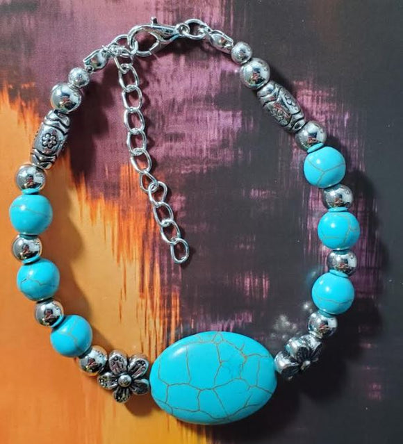 B711 Turquoise Crackle Stone Bracelet - Iris Fashion Jewelry