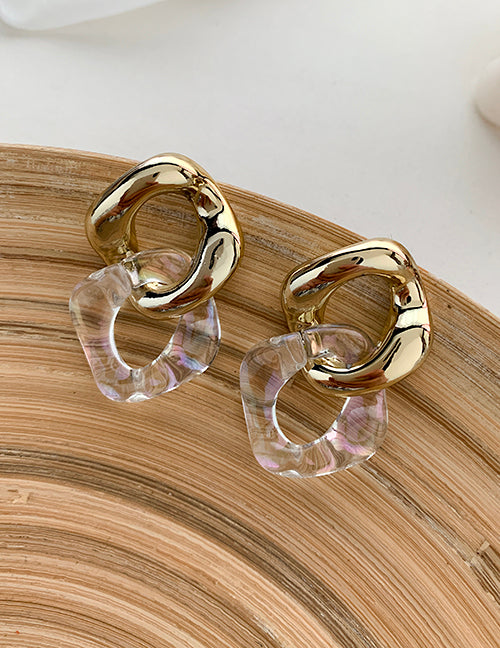 E1443 Gold & Iridescent Chain Link Acrylic Earrings - Iris Fashion Jewelry