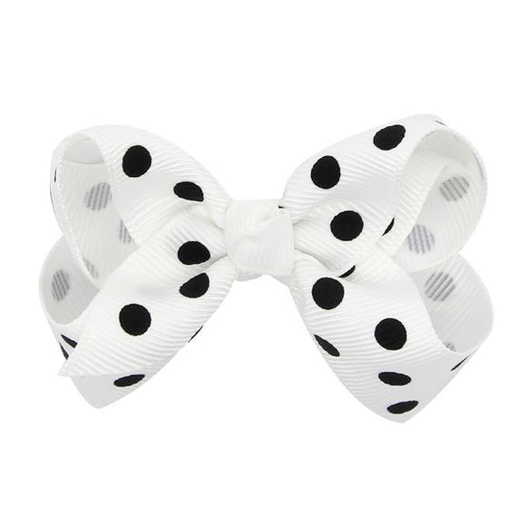 H799 White Black Polka Dot Small Hair Bow Alligator Clip - Iris Fashion Jewelry