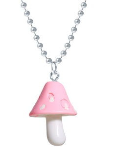 N1258 Light Pink Mushroom on Beaded Chain Necklace with FREE Earrings - Iris Fashion Jewelry