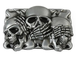 BU262 Hear No Evil, Speak No Evil, See No Evil Skull Belt Buckle - Iris Fashion Jewelry