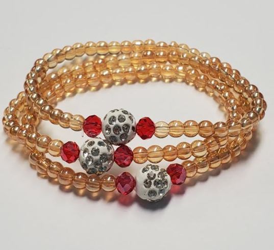 B229 Champagne Beaded Red Gem Bracelet - Iris Fashion Jewelry