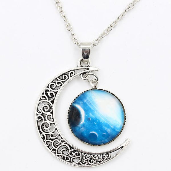 N669 Silver Moon Stargazer Necklace with FREE Earrings - Iris Fashion Jewelry