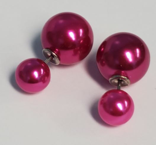 *E373 Pearlized Hot Pink Small Double Ball Earrings - Iris Fashion Jewelry