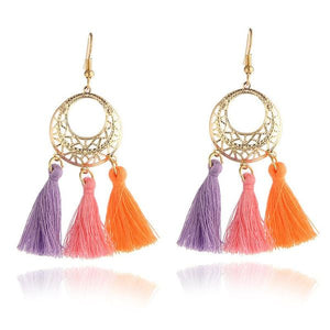 E557 Gold Multi Color Tassel Earrings - Iris Fashion Jewelry