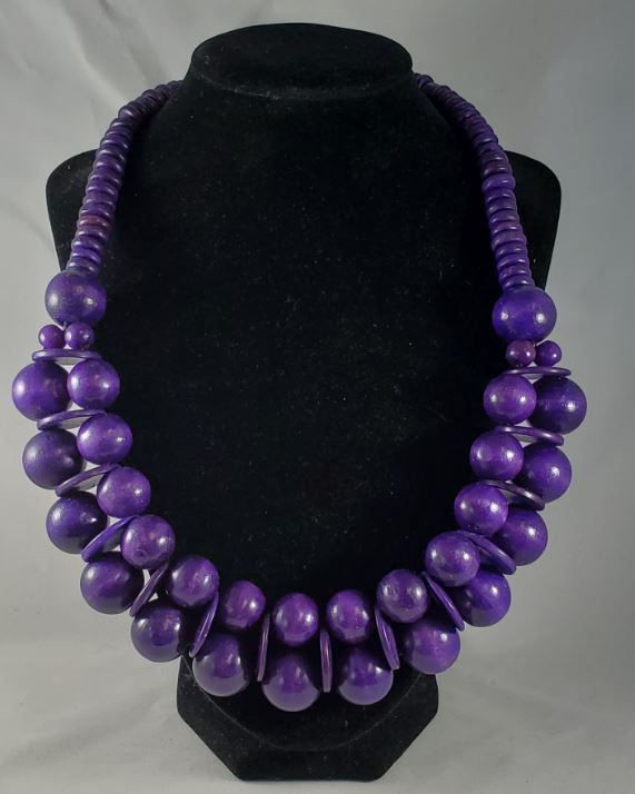 N1069 Purple Double Row Wooden Bead Necklace with FREE Earrings - Iris Fashion Jewelry