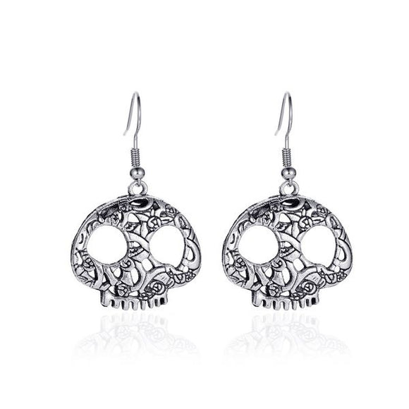 E1435 Silver Textured Skull Dangle Earrings - Iris Fashion Jewelry