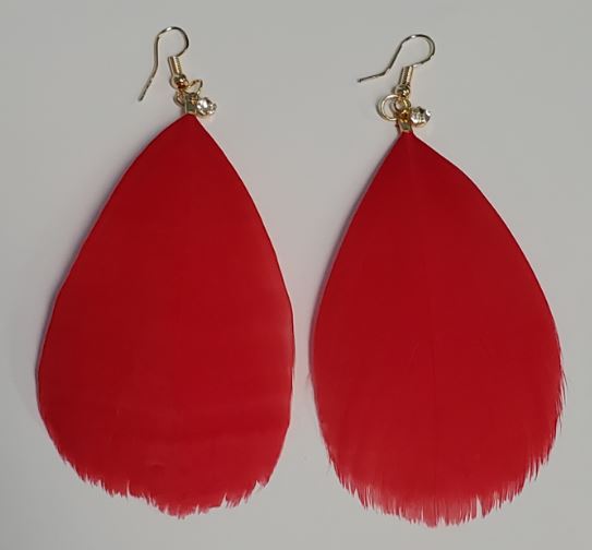 *E426 Large Red Feather with Rhinestone Earrings - Iris Fashion Jewelry