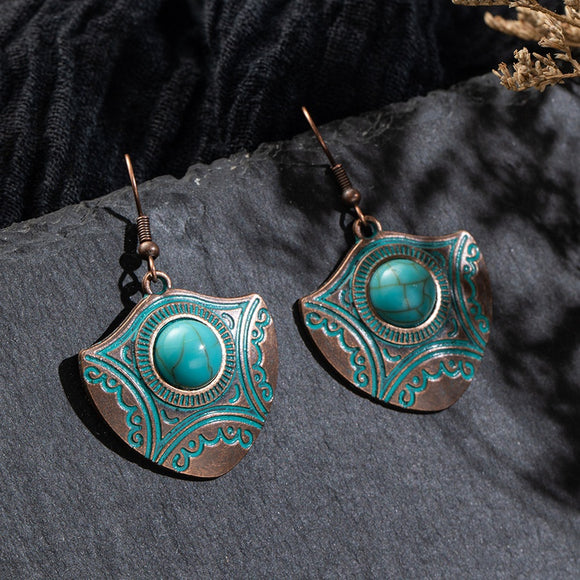 E1669 Bronze Turquoise Stone Earrings - Iris Fashion Jewelry