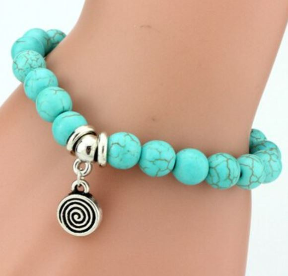 B1001 Turquoise Crackle Stone Spiral Bracelet - Iris Fashion Jewelry