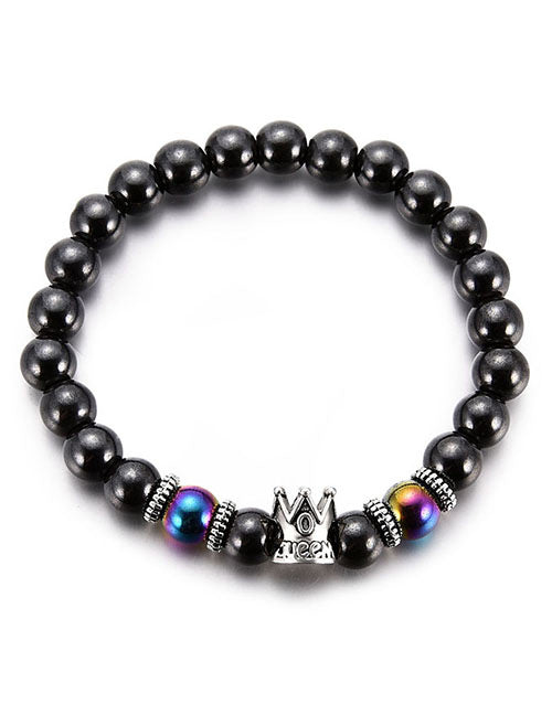 B248 Gun Metal Crown Queen Magnetic Bracelet - Iris Fashion Jewelry