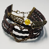 B475 Brown Twisted Heart Wings Leather Layered Bracelet - Iris Fashion Jewelry
