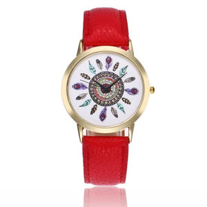 W294 Red Band Colorful Feathers Collection Quartz Watch - Iris Fashion Jewelry