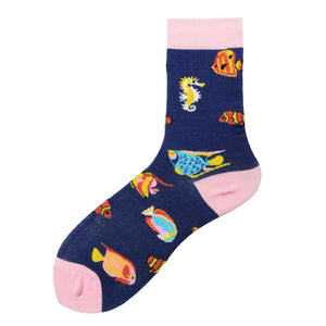 SF757 Navy Blue Tropical Fish Socks - Iris Fashion Jewelry