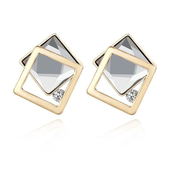 E660 Gold Gray Gemstone Geometric Diamond Earrings - Iris Fashion Jewelry