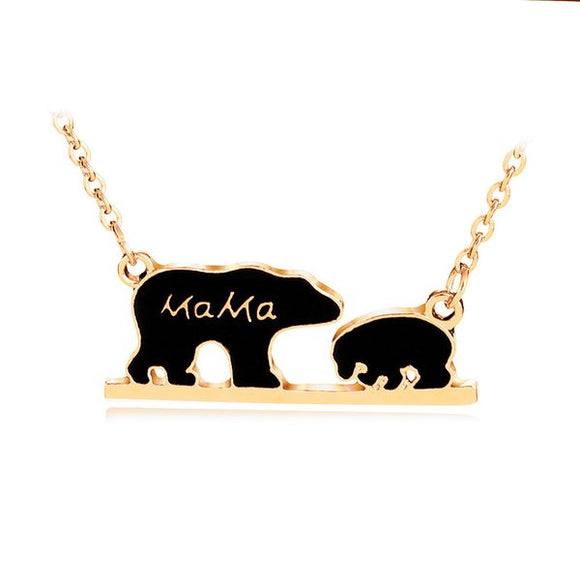 N1925 Gold Mama Bear 1 Cub Necklace With Free Earrings - Iris Fashion Jewelry