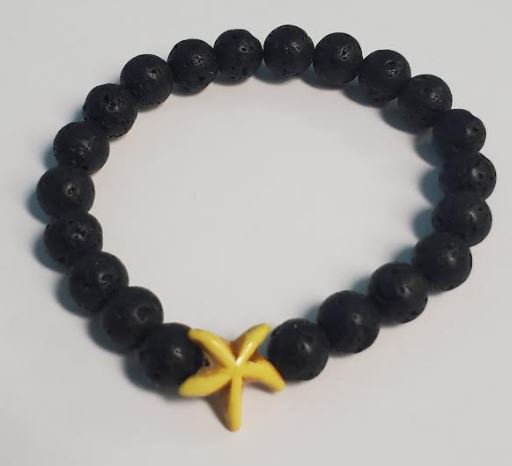 B39 Black Lava Stone Yellow Starfish Bead Bracelet - Iris Fashion Jewelry