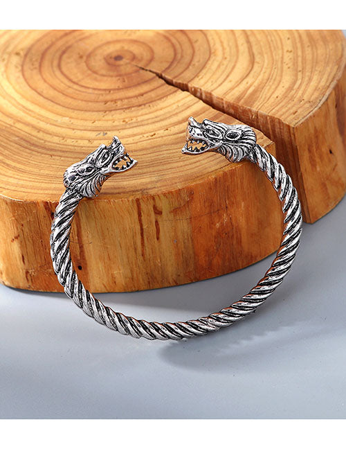 B859 Silver Dragon Head Spiral Cuff Bracelet - Iris Fashion Jewelry