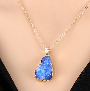 N1196 Gold Blue Imitation Natural Stone Necklace with FREE Earrings - Iris Fashion Jewelry