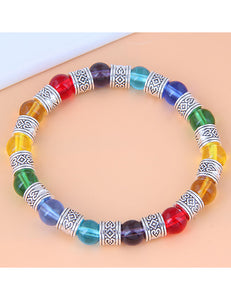 B187 Multi Color Bead Silver Decorated Spacer Bracelet - Iris Fashion Jewelry