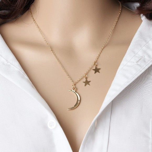 N214 Gold Moon & Stars Necklace FREE Earrings - Iris Fashion Jewelry