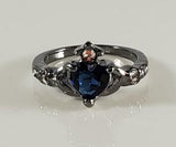 R07 Gun Metal Blue Heart Gemstone Ring - Iris Fashion Jewelry