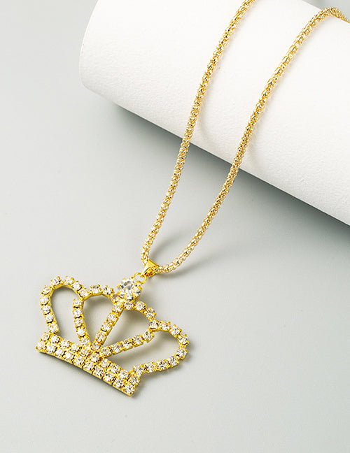 N1426 Gold Rhinestone Crown Necklace with FREE Earrings - Iris Fashion Jewelry