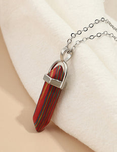 N1459 Silver Red Multi Color Imitation Natural Stone Necklace With FREE Earrings - Iris Fashion Jewelry