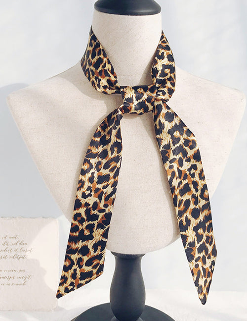 H482 Brown Leopard Print Satin Scarf - Iris Fashion Jewelry